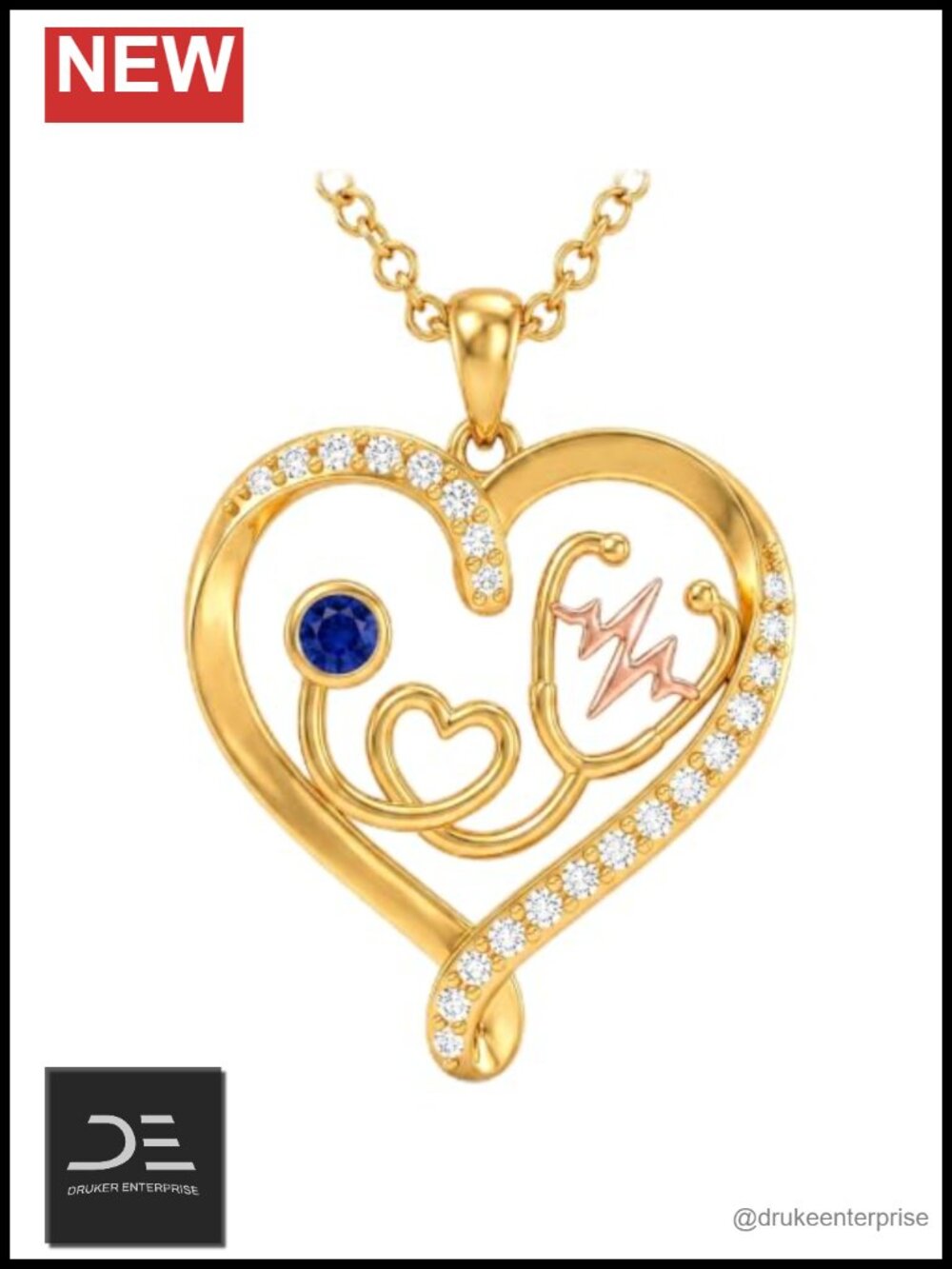 14k Gold Heart Stethoscope Nurse Pendant Necklace Birthstone Jewelry